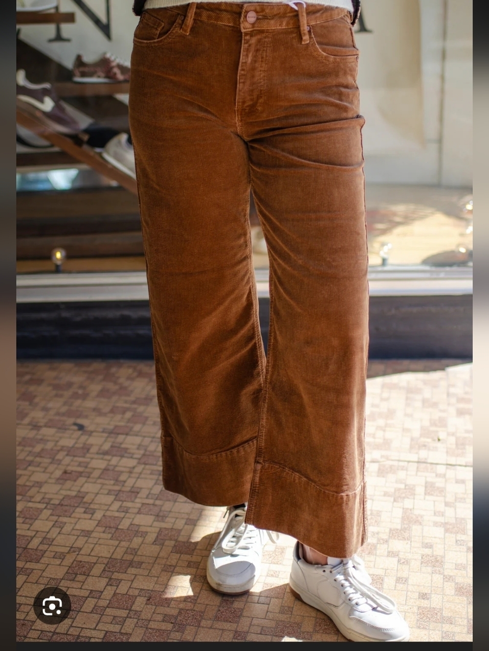 Risen Women's Brown Corduroy Wide Leg Capris Pants_26